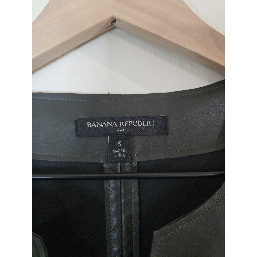 Banana Republic Womens S Olive Faux Leather Belted Tunic Top 3/4 Sleeve - Picture 9 of 13